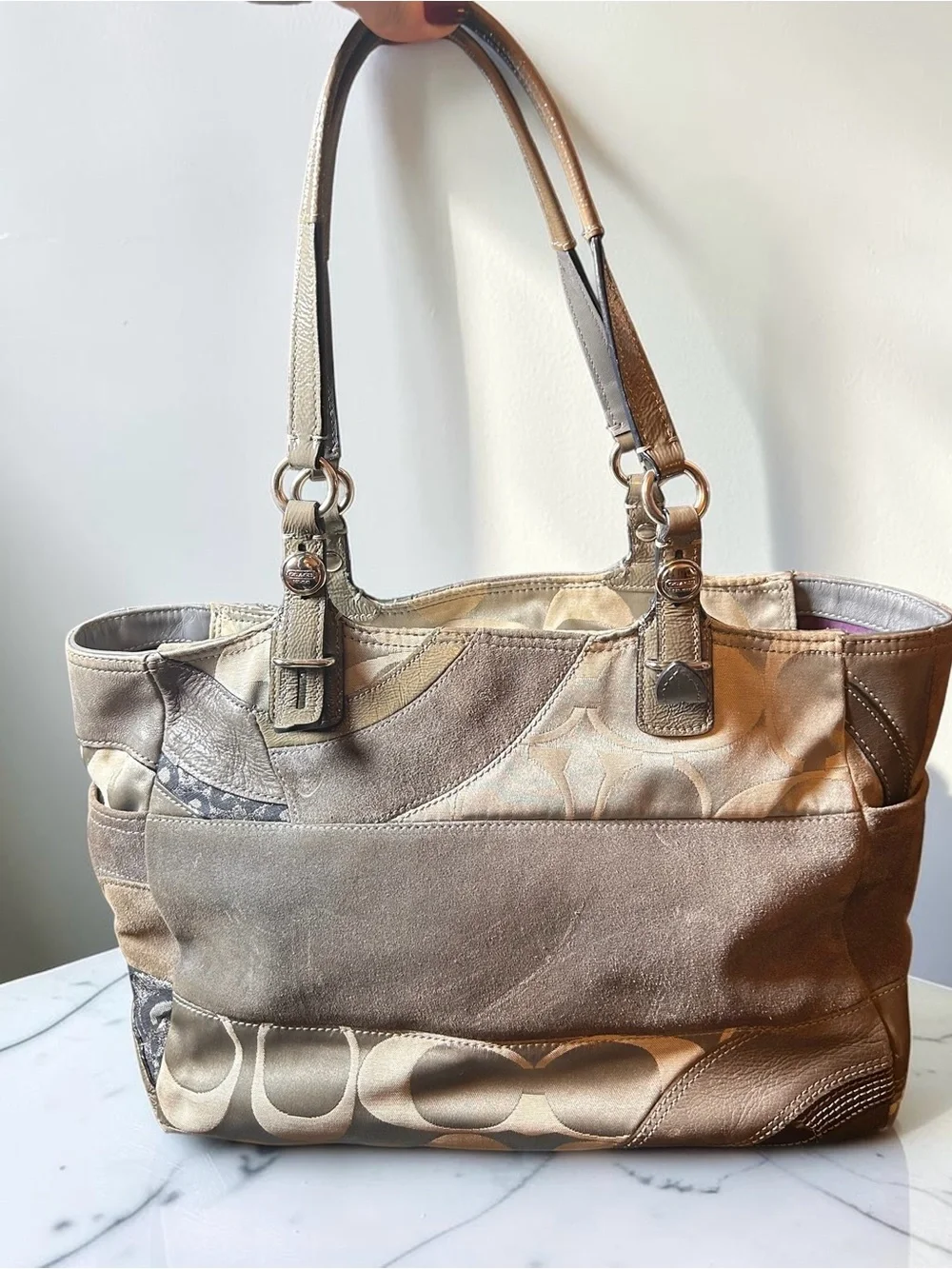 Coach Y2K Suede Leather Patchwork Signature Tote Bag